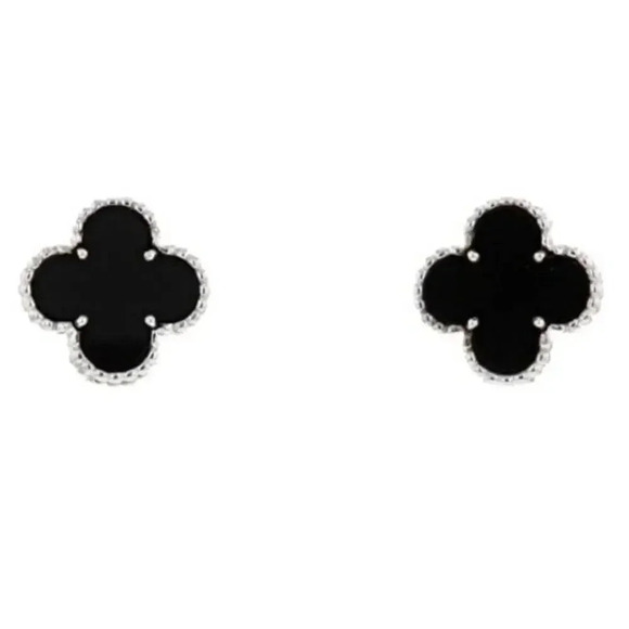 Four Leaf Clover Onyx Earrings - Picture 1 of 6